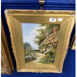 Eva Walbourn (1872-1927): Oil on canvas, cottage and garden, signed Eva Walbourn, framed. 13ins. x