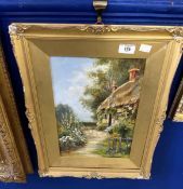 Eva Walbourn (1872-1927): Oil on canvas, cottage and garden, signed Eva Walbourn, framed. 13ins. x