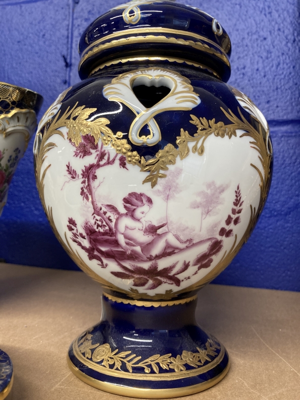Sevres early 20th cent. Vase in two sections decorated with angels and sprays of flowers, plus a - Image 2 of 3