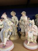 Ceramics: Continental bisque figures, young lady and gentleman on round bases, raised V B mark on an