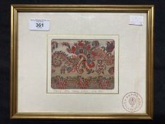 Needlework: Sample of a fine paisley design c1830, the mount stamped Empire Collections, framed