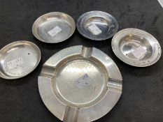 Hallmarked Silver: Ashtray presented to Col. Powell plus two armada dishes and two coasters, various