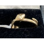 Jewellery: Yellow metal snake ring stamped 585, tests as 14ct gold. Ring size P. Weight 3.06g.