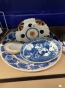 19th cent. Worcester plate with Kakiemon pattern, Caughley blue and white dish, Continental