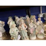 Ceramics: Continental bisque figures all couples. Tallest 10ins. (9 pairs)