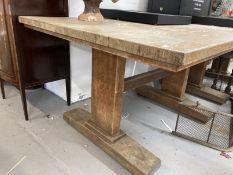 1920s/30s Art Deco oak refectory table with stylised legs in the manner of Heals. By repute ex-