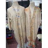 Ismay Collection: 1920s Fashion: Silk kimono/kaftan robes, one has cream ground with design of