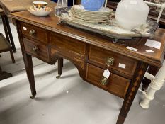 Mid 19th cent. Mahogany ladies desk with fruitwood stringing to top and the four drawer fronts,