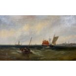 J.W. Callow: Flourished 1860 oil on canvas, a maritime study sailing ships in rough seas off a