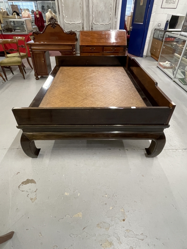 Chinese large hardwood bed with rattan covered base. 81ins. x 59ins. - Image 2 of 3