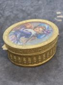 Early 20th cent. Gilt brass oval box with painted top Princess Potocka. 3ins. x 2?ins.