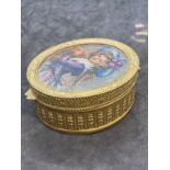 Early 20th cent. Gilt brass oval box with painted top Princess Potocka. 3ins. x 2?ins.