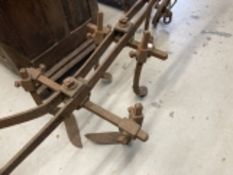 Agricultural Antiques: Mid 19th cent. Horse drawn cast iron cultivator plough with directional