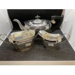 Hallmarked Silver: Three piece tea set panelled pattern body, hallmarked Sheffield. Total weight
