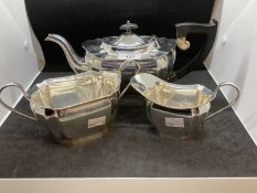 Hallmarked Silver: Three piece tea set panelled pattern body, hallmarked Sheffield. Total weight