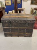 19th cent. Domed top travelling trunk with metalwork strapping.