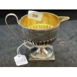 Hallmarked Silver: Georgian cream jug gilt inside, fluted pattern body, C scroll handle, square