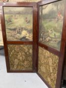 Late 19th/early 20th cent. Mahogany dividing screen, the front four panels, two with inset Morris