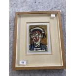 Karl Lek (b1929): Wash/paper head of a clown, framed and glazed. 6¾ins. x 4¾ins.