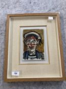 Karl Lek (b1929): Wash/paper head of a clown, framed and glazed. 6¾ins. x 4¾ins.