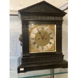 Clocks: Ebonised 8 day square dial bracket clock with double Fusee movement, silvered chapter dial