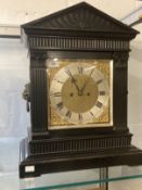 Clocks: Ebonised 8 day square dial bracket clock with double Fusee movement, silvered chapter dial