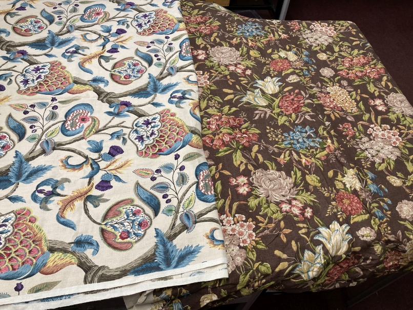 Ismay Collection: Early 20th cent. Textiles. Printed heavy cotton pale green upholstery fabric