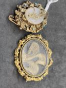 Jewellery: Two Pinchbeck mourning brooches, one with the hair box at front, the other with the