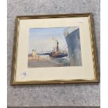 Dennis John Hanceri R.S.M.A: Watercolour harbour scene signed lower left, framed and glazed. 8¾