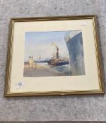 Dennis John Hanceri R.S.M.A: Watercolour harbour scene signed lower left, framed and glazed. 8¾