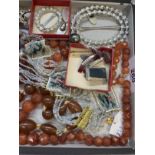 20th cent. Costume Jewellery: To include bead micro mosaic necklet, brooches, necklets, various