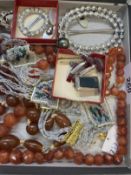 20th cent. Costume Jewellery: To include bead micro mosaic necklet, brooches, necklets, various