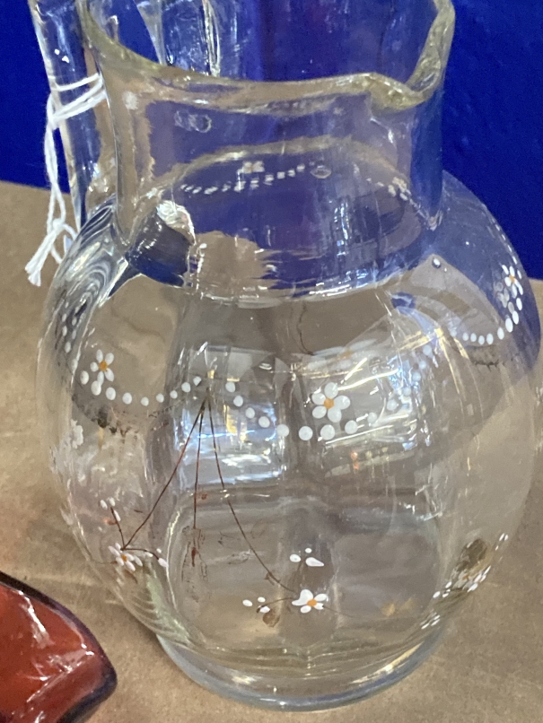 Late 19th/Early 20th cent. Glass: Cranberry glass fluted bowl with glass applied Rigaree base, cream - Image 2 of 3