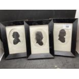 19th cent. English School: Silhouettes, one of a lady and two of men, on reverse 'These three