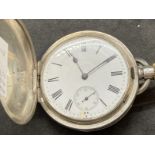 Clocks & Watches: Silver full hunter pocket watch, dust cover and back plate .935 and Swiss
