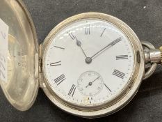 Clocks & Watches: Silver full hunter pocket watch, dust cover and back plate .935 and Swiss