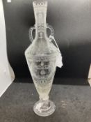 Glassware: 19th cent. Glass vase finely engraved with flower sprays, bead swags and leaf garlands,