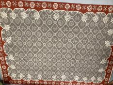 Carpets & Rugs: Oriental carpet, grey ground with red border, stylised floral decoration, all in