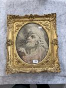 19th cent. Woolwork picture probably depicting Moses, in a glazed gilt frame. 13ins. x 10ins.