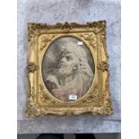 19th cent. Woolwork picture probably depicting Moses, in a glazed gilt frame. 13ins. x 10ins.