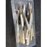 Hallmarked Silver: Fruit knives and forks with mother of pearl handles, hallmarked Sheffield. Set of