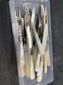 Hallmarked Silver: Fruit knives and forks with mother of pearl handles, hallmarked Sheffield. Set of