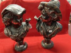 20th cent. Continental copper effect busts of a young lady, a pair.