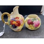 20th cent. Ceramics: Royal Worcester blush cream jug decorated with blackberries, signed K. Blake,