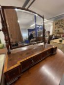 19th cent. Mahogany dressing table mirror, crenellated base with four drawers decorated with boxwood