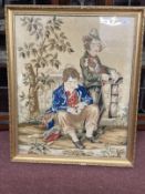 19th cent. Berlin style woolwork tapestry, two boys resting, framed and glazed. Approx. 30ins. x