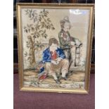 19th cent. Berlin style woolwork tapestry, two boys resting, framed and glazed. Approx. 30ins. x