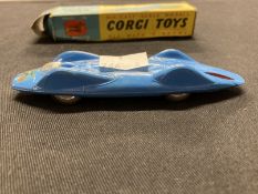 Toys: Diecast vehicles Corgi 153 Bluebird Record Car 1960-61, blue body, UK and USA flags on nose,
