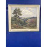 Alfred De Breanski (1877-1957): Oil on canvas landscape study figure walking down a hill with