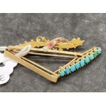 Hallmarked Jewellery: Four 9ct gold bar brooches one plain, one set with turquoise (9), one set with